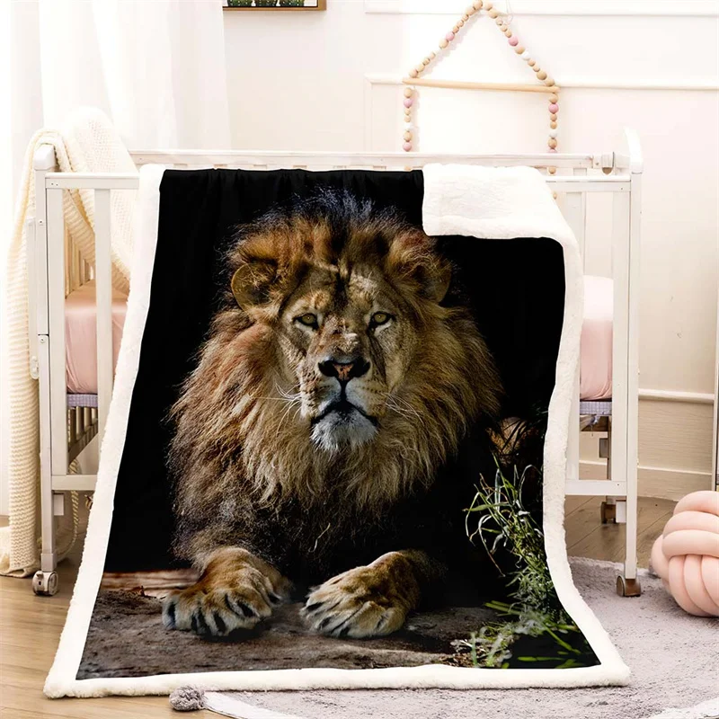 

Lion, Tiger Winter Home Thick Blanket Front Polyester Back Cashmere Travel Adult and Children Custom Blanket Sofa Warm