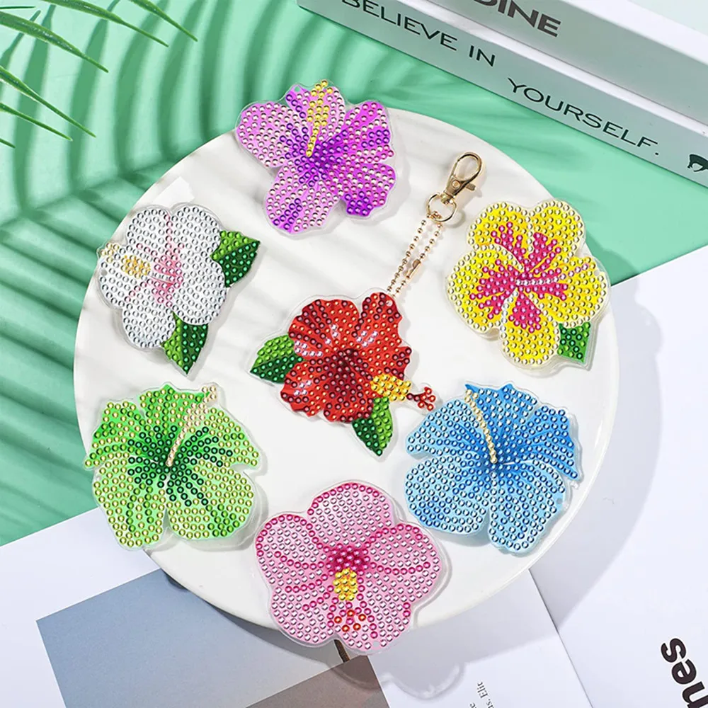 

Daisy Sunflower Flowers Diamond Painting Keychain DIY Double Sided Diamond Art Mosaic Keyring Women Bag Pendant Decor Gift