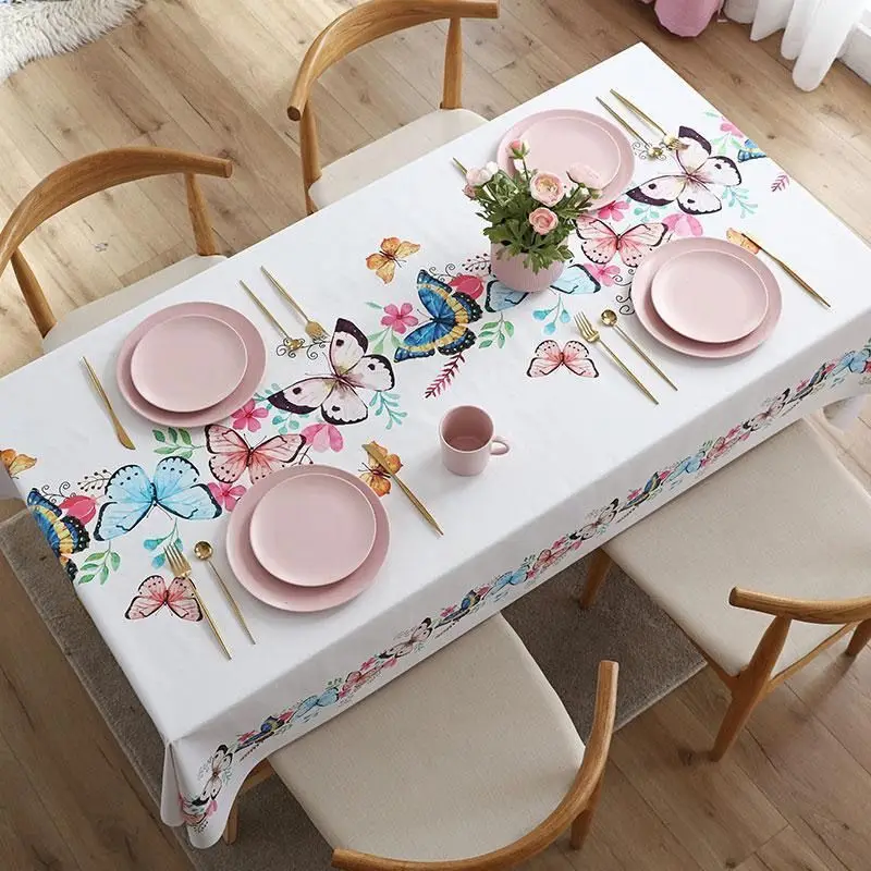 Nordic Style PVC Tablecloth Waterproof and Oil Proof Household Washfree Rectangular Table Tea Table Dust Cover