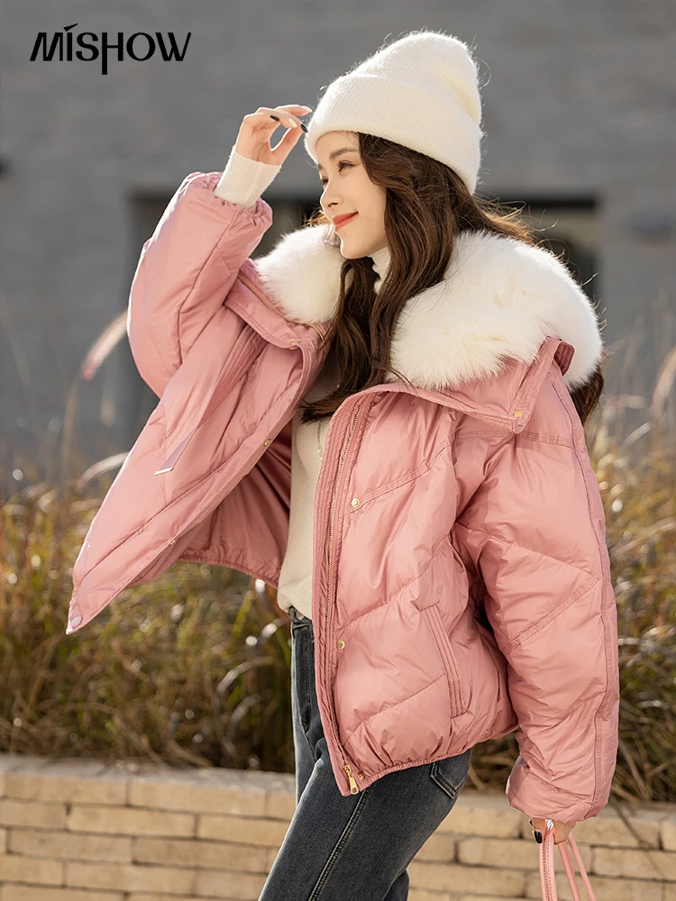 MISHOW Women Jacket Fox Fur Collar 90 White Duck Down Coats 2022 Winter Thicken Warm Parkas Loose Zipper Outerwear MXB49Y0172
