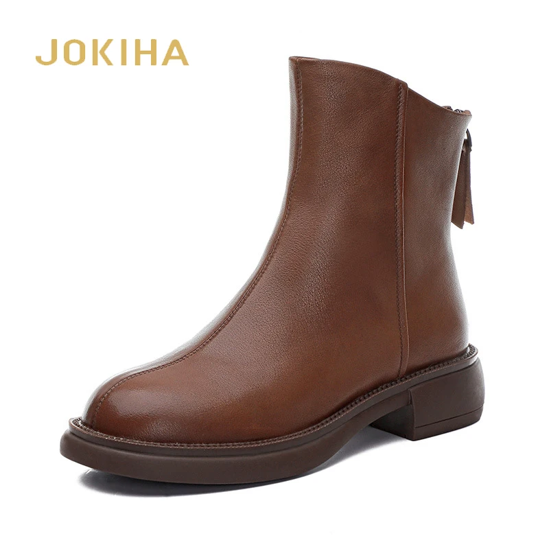 

2022 New Women Ankle Boots Split Leather Shoes With Plush Winter Warm Fashion Short Boots Brown Retro Booties 35-40
