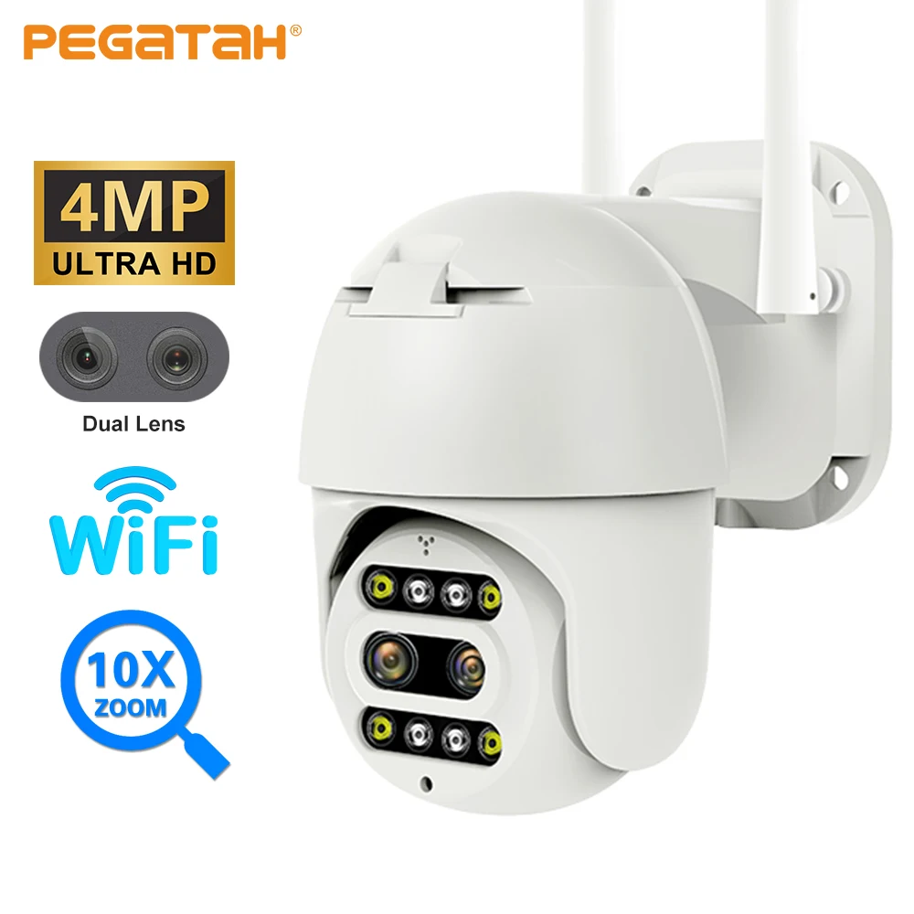 

Камера Наружного видеонаблюдения PEGATAH, 4 МП, Wi-Fi, 10-кратный зум