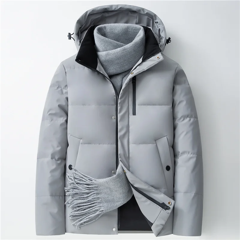

90% White Eiderdown Jacket Men Winter Thickened New Trend Hooded Fashion Short Warm Cargo Loose Coats Man Dropshipping