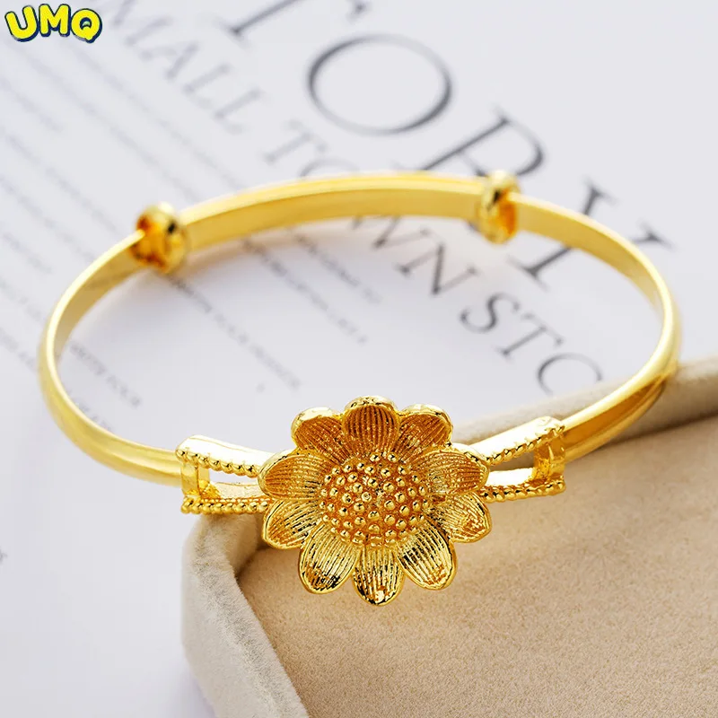 

2018 Fine 100% Gold Bracelets for Women Female Gold Bracelet Solid Gold 999 24k Gold Lotus Bracelet Wedding Bride Wrist Jewelry