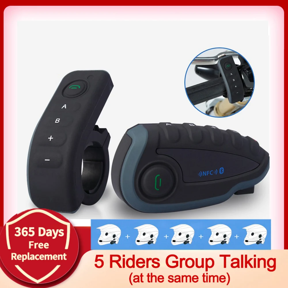 

V8 1200M FM Bluetooth Intercom Motorcycle Helmet Interphone Headset NFC Support Remote Control Full Duplex For 5 Riders Group