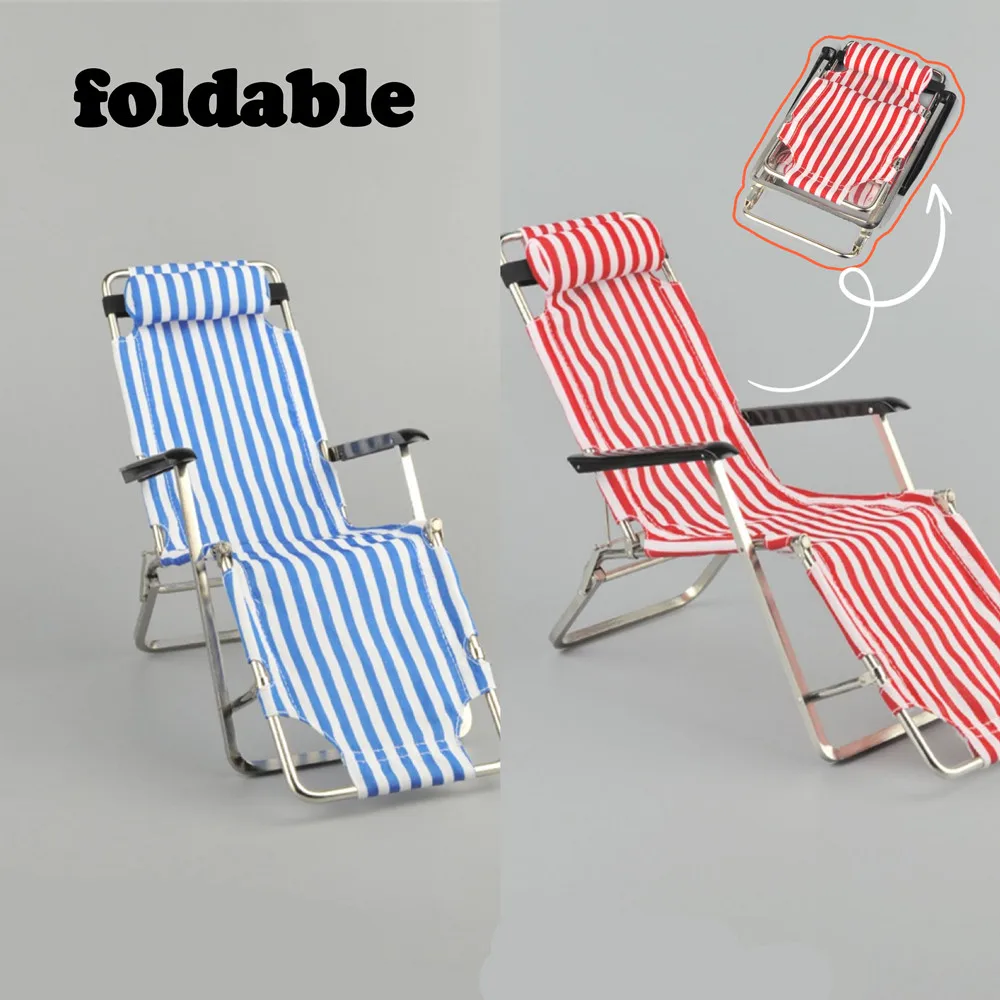 

1PCS 1/6 Scale Beach Foldable Chairs Alloy Deckchair Dollhouse Furniture For 12inch Action Figure Accessory Model BJD Doll Gifts