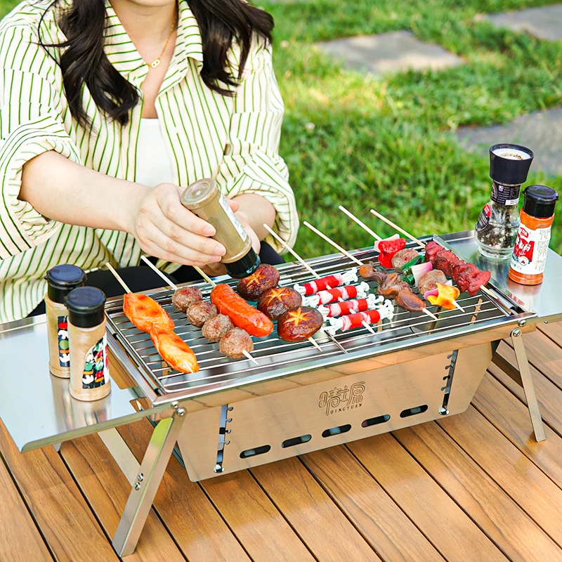 Portable Folding BBQ Grill Stoves Outdoor Camping Picnic Stainless Steel Detachable Home Charcoal Firewood  BBQ Stove Utensils images - 6