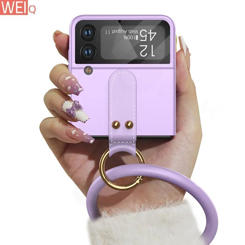 

Силиконовый браслет, пластиковый матовый чехол для Samsung Galaxy Z Flip 4 3 5G, Жесткий Чехол-подставка с кольцом, Flip4 Flip3, стеклянный чехол для задней панели