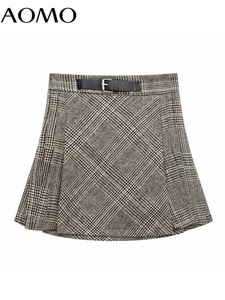 

Женская твидовая мини-юбка на молнии, с поясом на талии