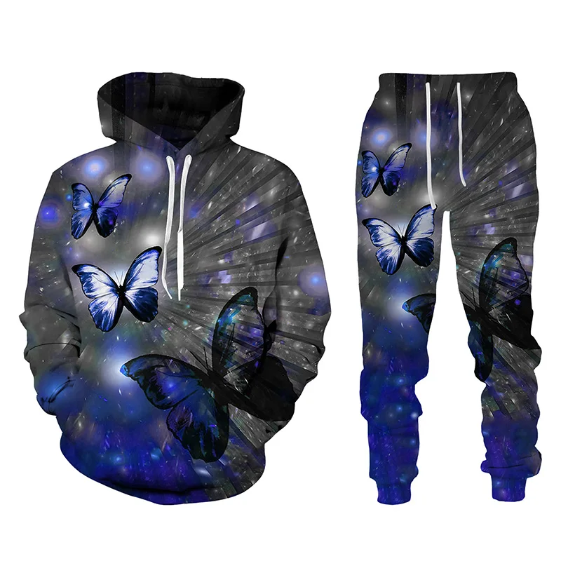 

Women's Two Piece Set 2023 New 3D Butterfly Print Hoodies Trousers Suit Female Leisure Sweat Suit Plus Size Clothing For Women