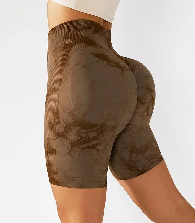 

New Seamless Tie Dye Yoga Short Women Clothing Hip Peach Seam Outdoor Sports Fitness Shorts Women Gym Run Leggings Women Short
