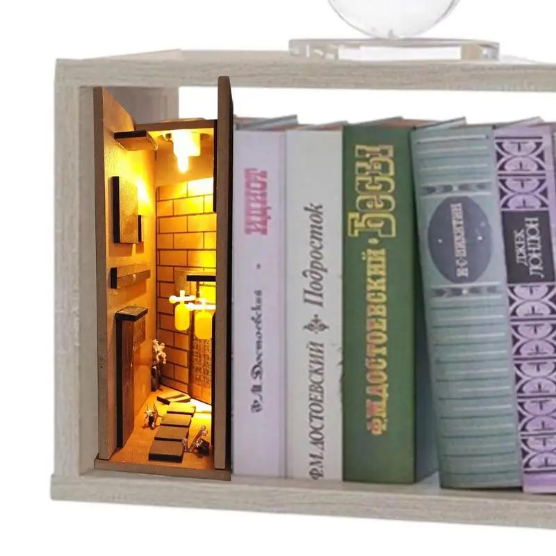 

Vintage Nightlife Book Shelf Insert Wooden Miniature Dollhouse Model Christmas Gift Home Decoration Arts Miniatures Crafts