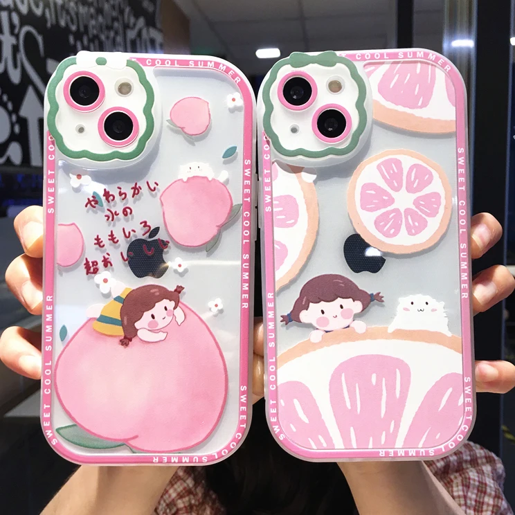 Прозрачный чехол для телефона с мультяшными фруктами и цветами iPhone 13 11 12 Pro Max XS X XR