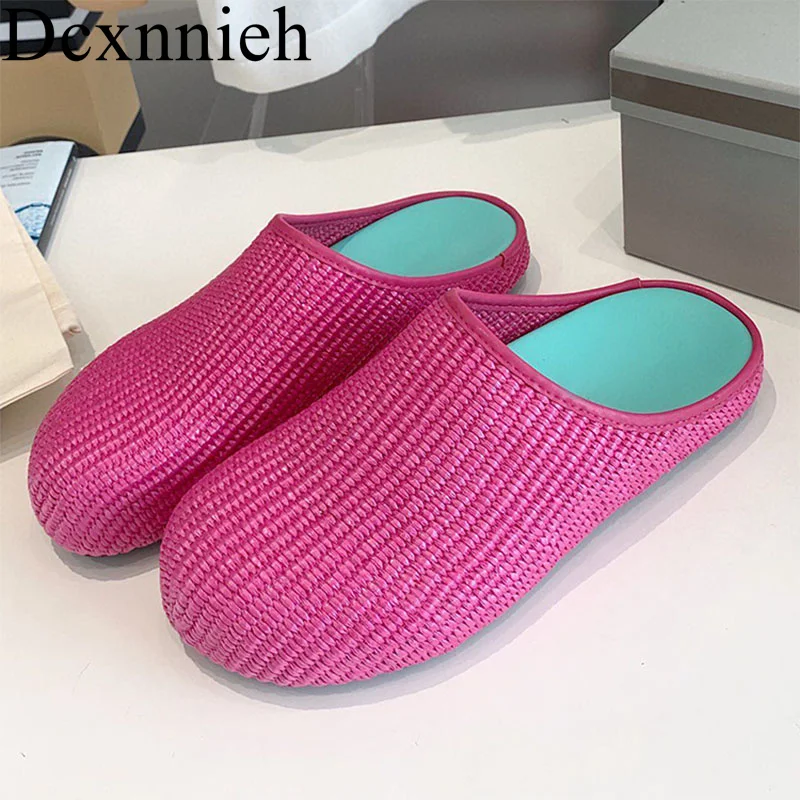 

Сандалии унисекс тканые с закрытым носком, Босоножки с открытым носком, однотонные туфли без задника, для отдыха на открытом воздухе, ручная работа, весна-лето