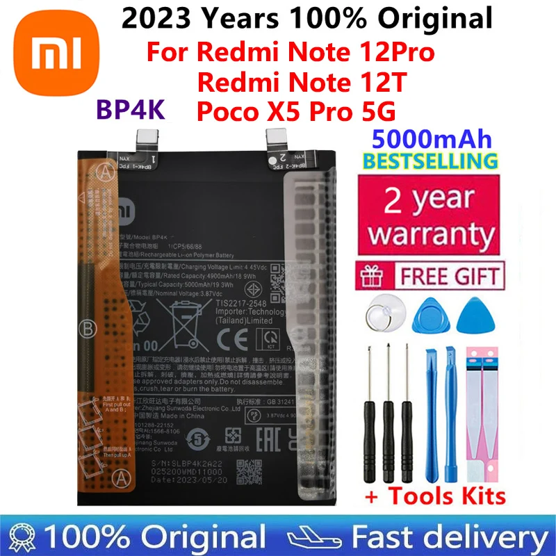 

100% оригинальный высококачественный запасной аккумулятор 5000 мАч BP4K для Xiaomi Redmi Note 12 Pro / Note 12T poco x50 pro батареи