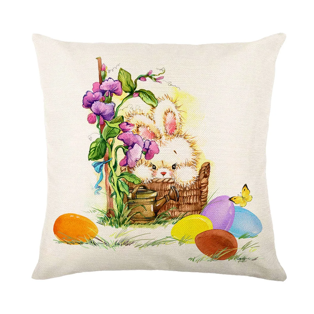 spring easter home decor cushion cover flowers bunny eggs printed pillow cover easter decorations square linen throw pillowcase free global shipping