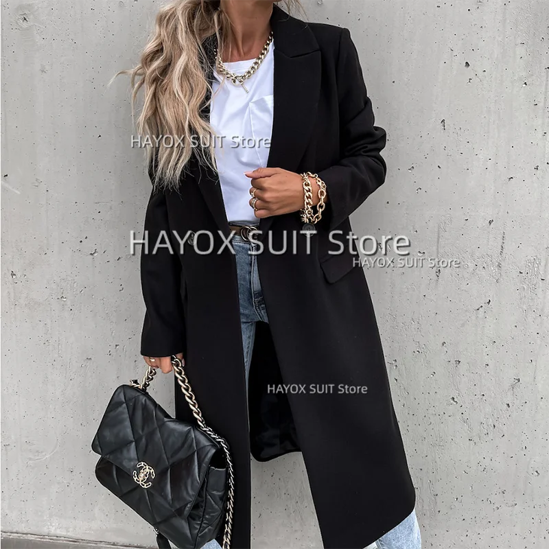 2022 Elegant Ladies Long Wool Coat Double Breasted Women Jacket Lapel Fashion New Winter Casual Blazer