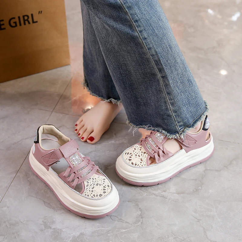 2023 Suede Platform Wedge Comfort Fashion Lace Breathable Sandals Women's Thick Sports Shoes Summer Hollow Casual Shoes