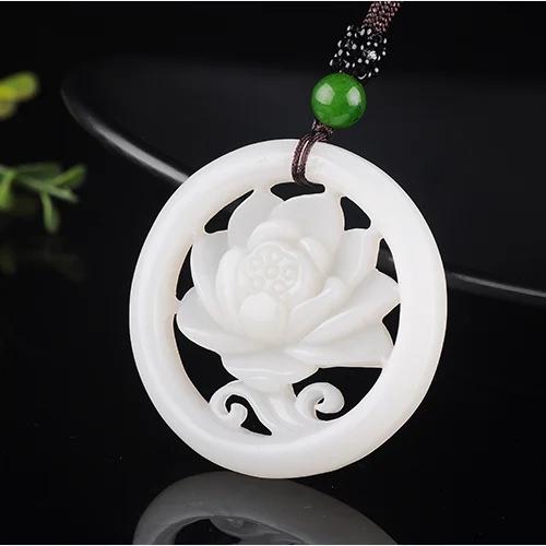 

Fashion White Jade Hollow Flower Pendant Necklace Jewellery Chinese Hand-carved Relax Healing Women Man Luck Gifts Amulet New