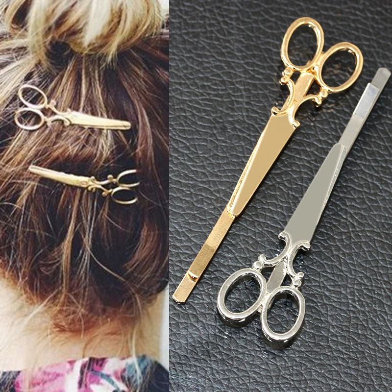 

NEW Fashion Women Chic Golden Silvery Scissors Shape Hair Clip Hair Pin Headwear Hair Accessori 2023 Dropshiping