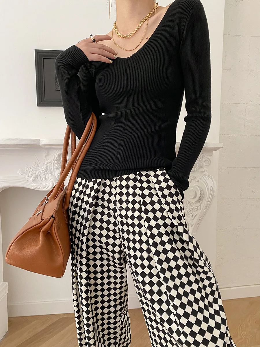 

Женский универсальный топ с V-образным вырезом, однотонный серый топ, весна-осень 2022