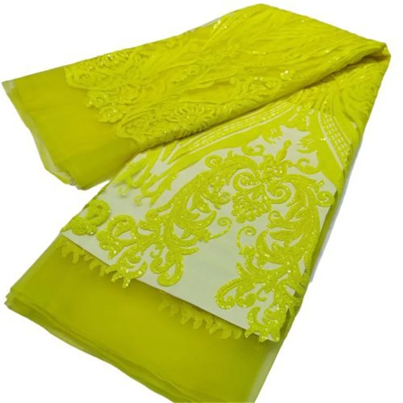 

Yelllow High Quality Noble Gold Nigerian African Sequins Lace Fabric Embroidery French Tulle Lace Material For Wedding Dress