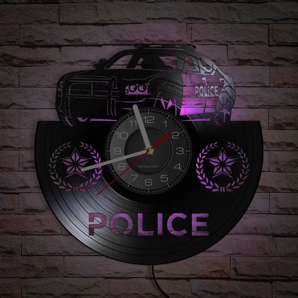 Полицейские настенные часы из настоящей виниловой пластины для