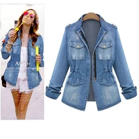 womens denim coat spring autumn jean jackets zipper casual tops solid slim tops lady outerwear with pockets 2022 new fashion