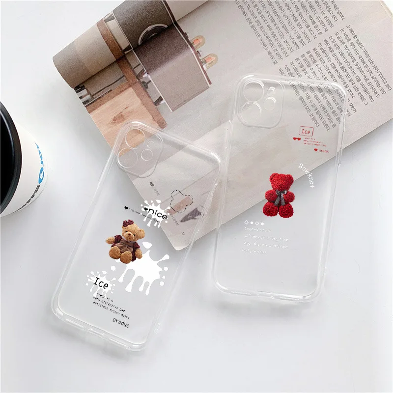 

For iPhone 14Promax 2023 New Ins Net Red Cartoon Bear Silicone Transparent Phone Soft Case 14Pro 13Promax 12Mini 11 Xsmax Xr X