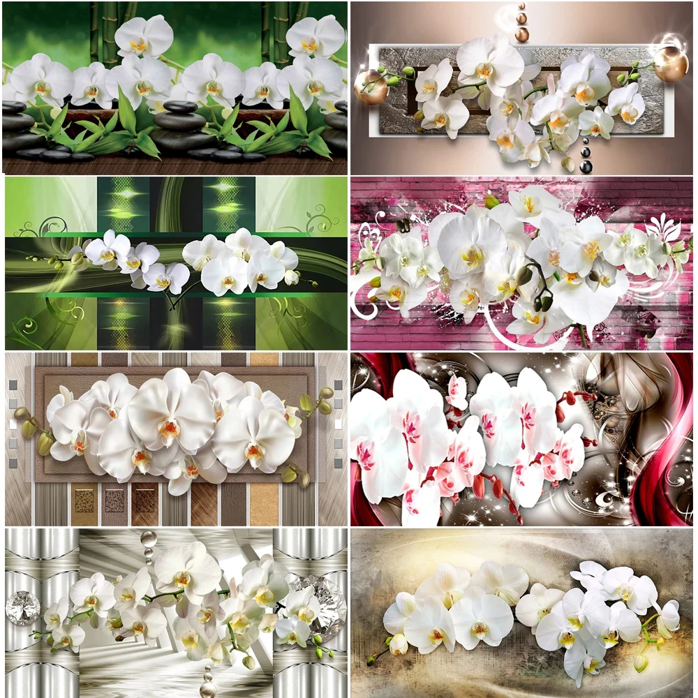 Алмазная 5D картина «сделай сам» большого размера с бабочкой и цветами белой орхидеи, алмазная вышивка, картина «сделай сам», мозаика, подарок, домашний декор G141