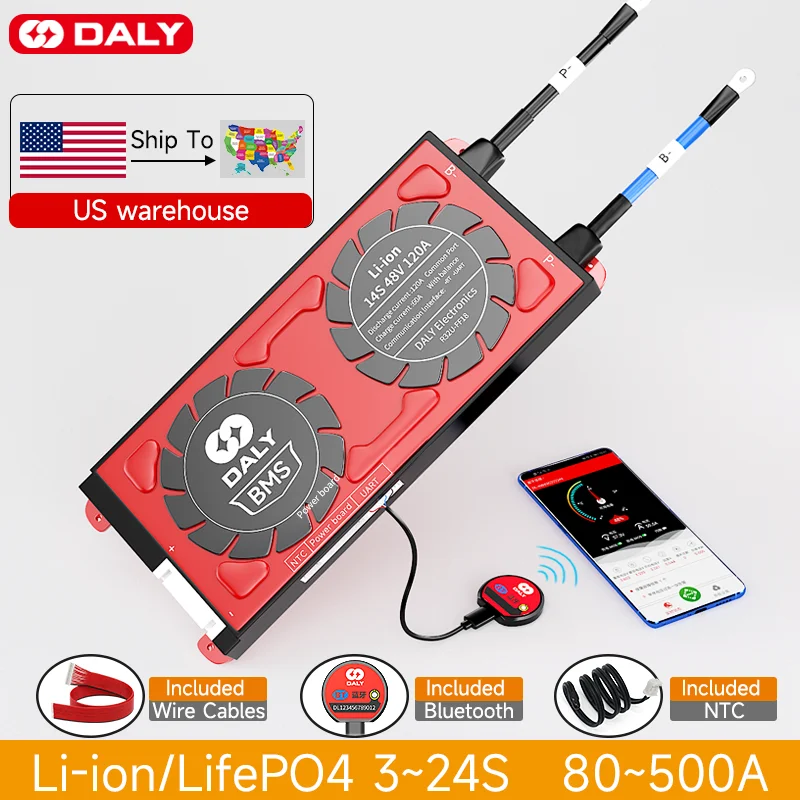 Daly Smart BMS Lifepo4 3S 4S 12V 7S 8S 24V 10S 36V 13S 16S 17S 48V 40A 50A 60A 100A 200A 250A 300A BT для литий-ионной батареи 18650