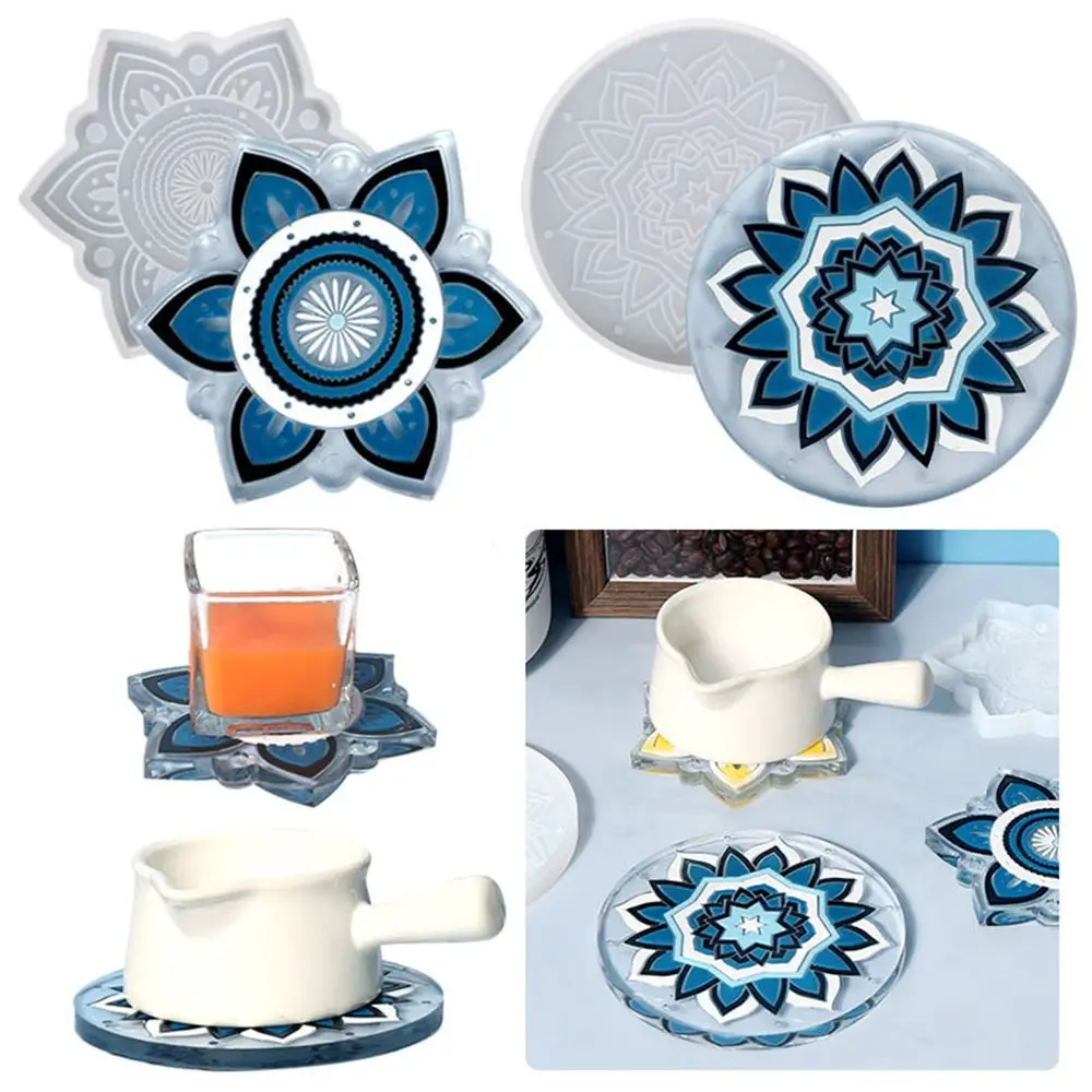 

Mould Pendant Agate Silicone Fluid Arts Mandala Pattern Epoxy Resin Casting Molds Flower Shape Round Coaster Mold