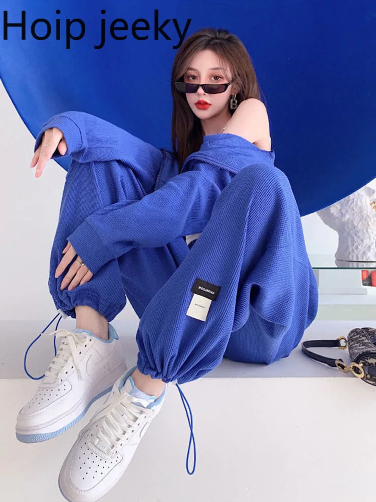 

Hoip Jeeky American Spring Leisure Sports Suits Women 2022 New Long Sleeve Tops ＋ High Waist Wide-Leg Pants Two-Piece Set Trend