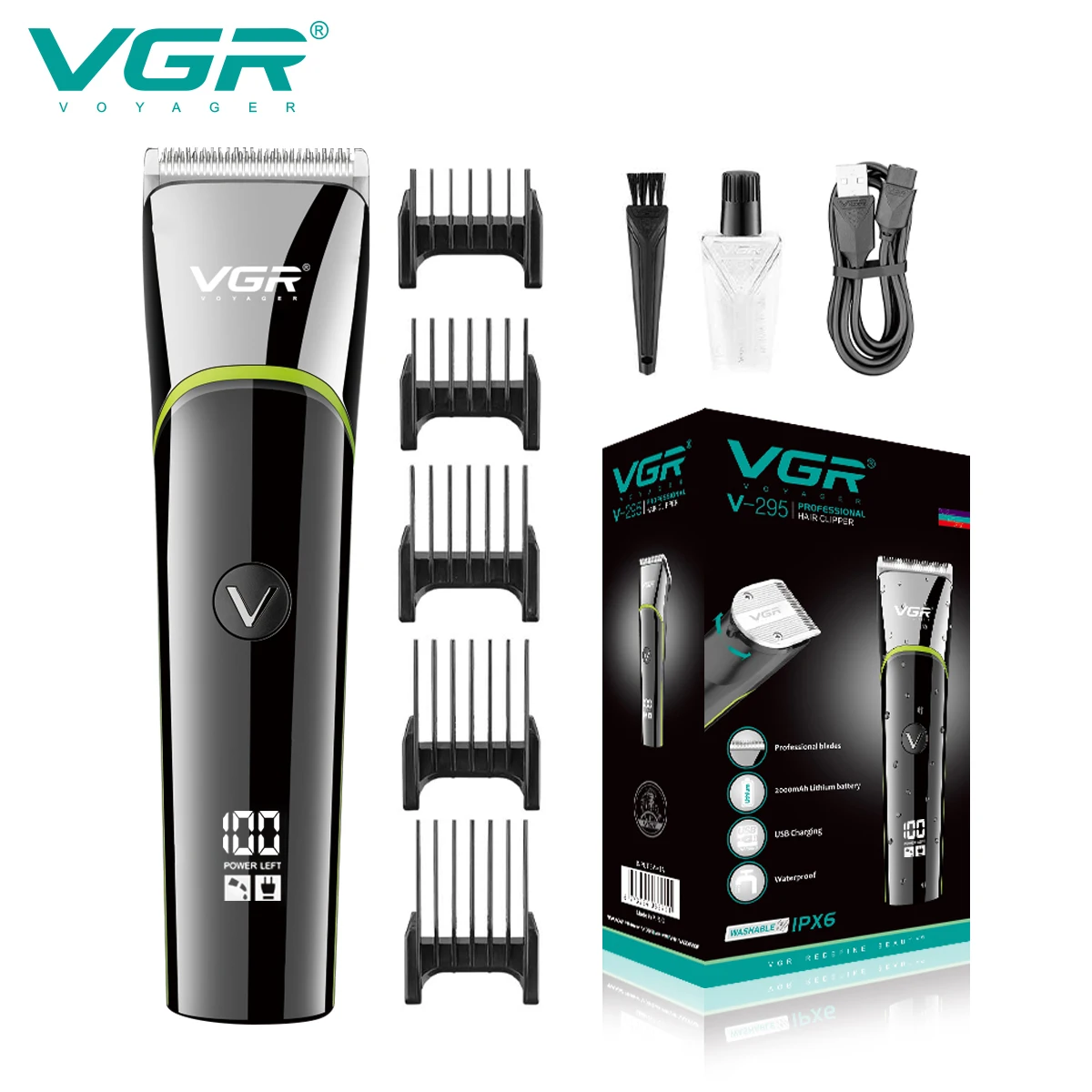

VGR Hair Trimmer Rechargeable Hair Cutting Machine Adjustable Hair Clipper Cordless Barber Digital Display Trimmer for Men V-295