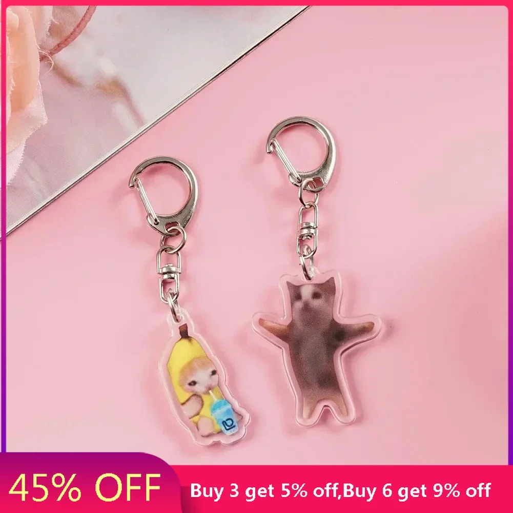 

2024 Happy Banana Cat Key Chain Cute Pendant Keychain Mobile Phone Chain Keyring Student Gift Funny Cat Bag Pendant Desk Decor