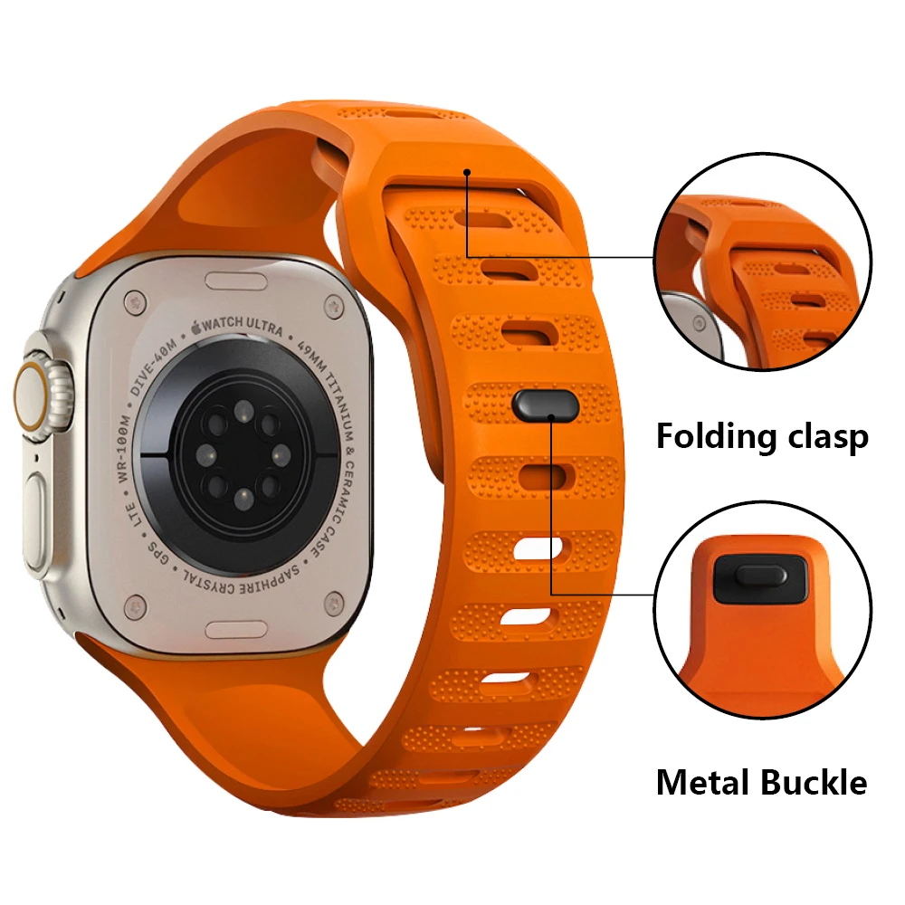 High-performance Fluoroelastomer Sport Band for Apple Watch Ultra 49mm 8 7 41mm 45mm Rubber Strap for Iwatch 6 5 4 Se 40mm 44mm