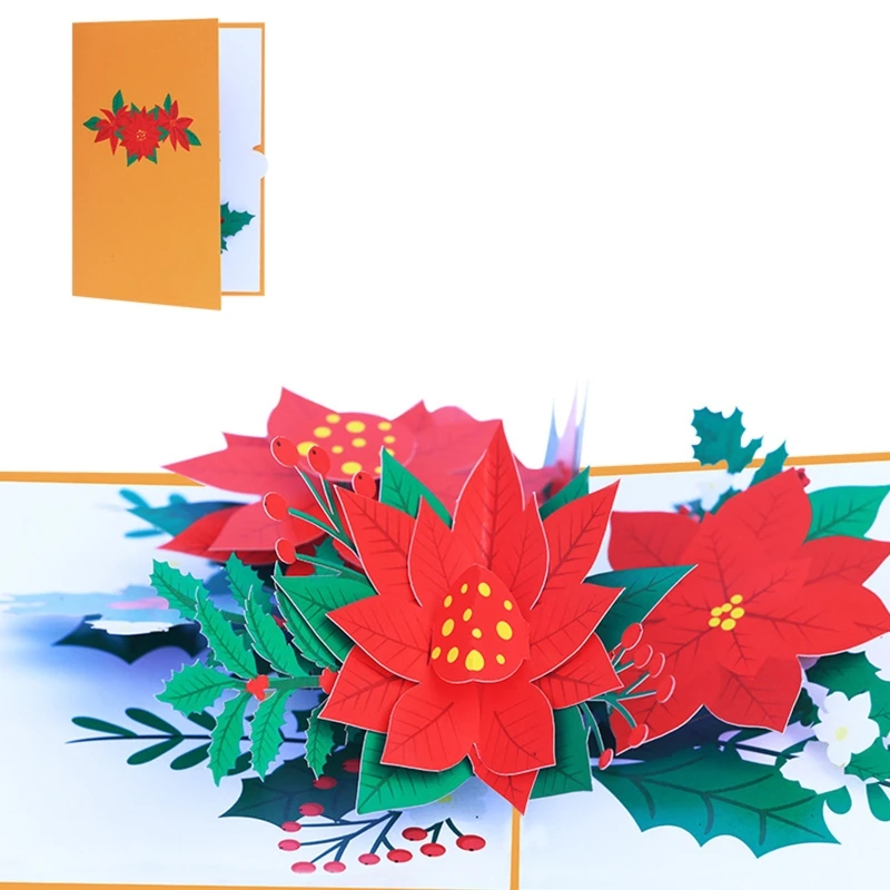 

L1EE Xmas Flower Cards 3D Pop Up Card Greeting Cards for Christmas Holiday New Year