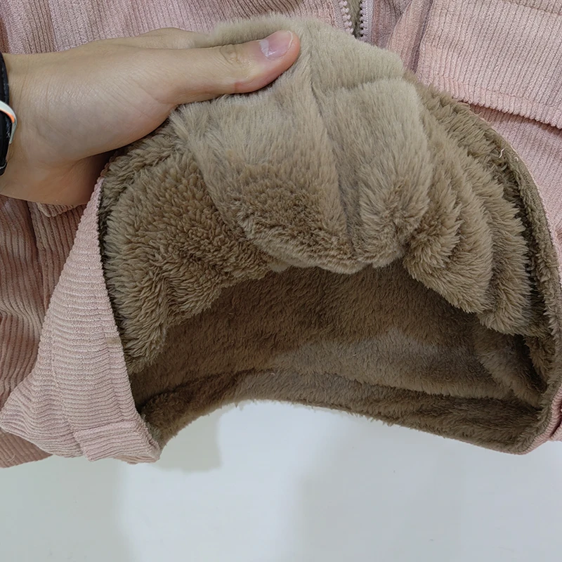 Thicken Women's Winter Jacket Korean Loose All-match Corduroy Coat for Women Oversize Casual Zipper Warm Plush Overcoat 2022 New