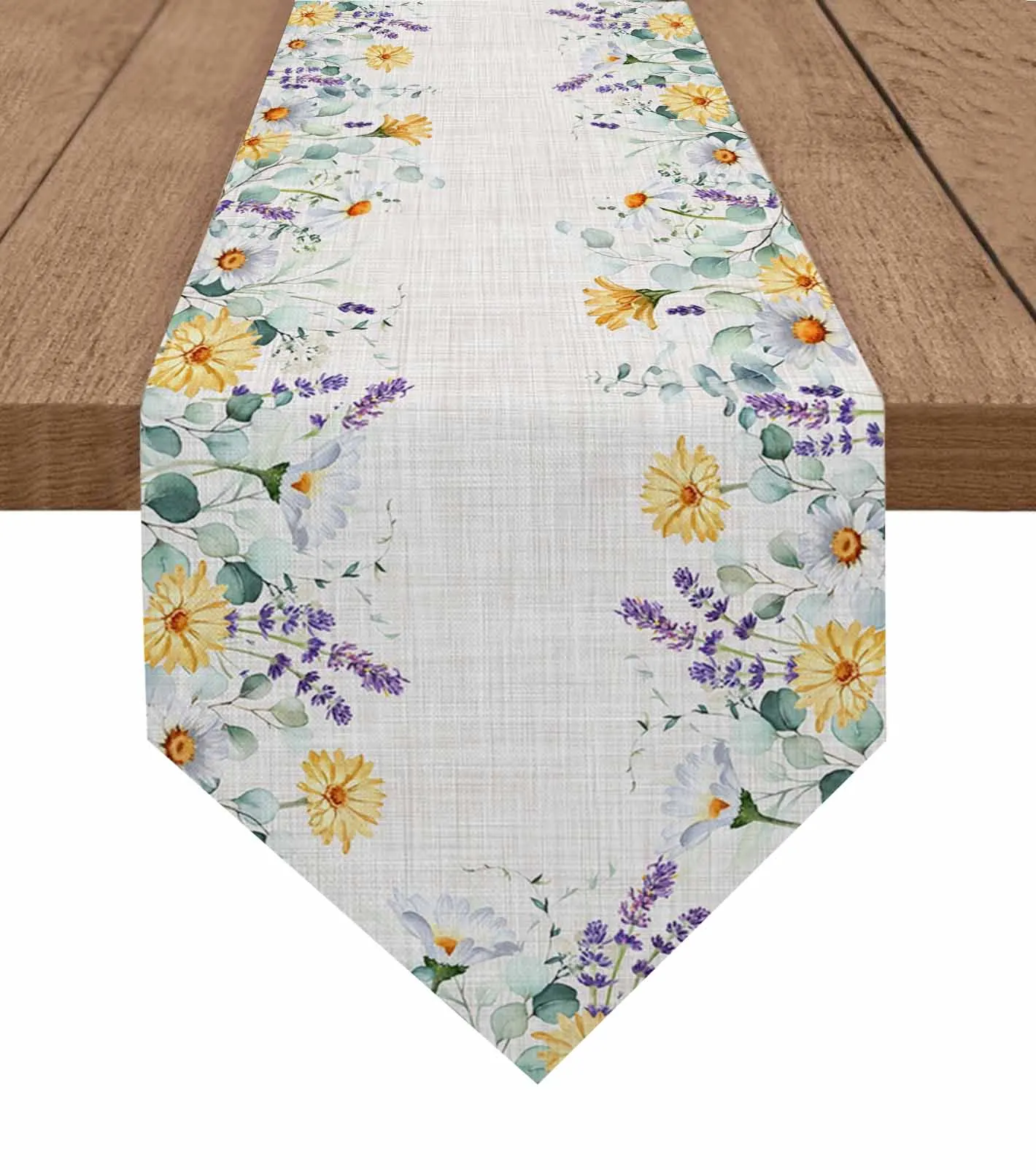 

Pastoral Eucalyptus Lavender Flower Plant Leaves Christmas Decor Table Runner Wedding Decor Tablecloth Kitchen Table Runners