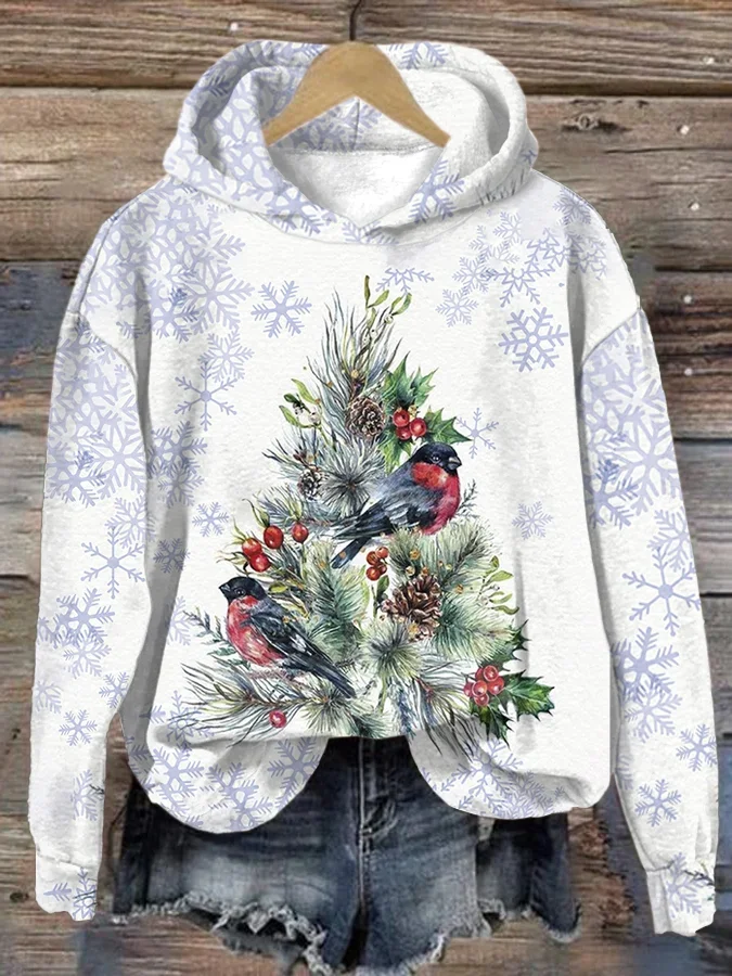 

Женский пуловер с капюшоном с принтом рождественской елки и Санта-Клауса, свободный уличный свитшот, Топ с длинным рукавом для весны и осени и зимы