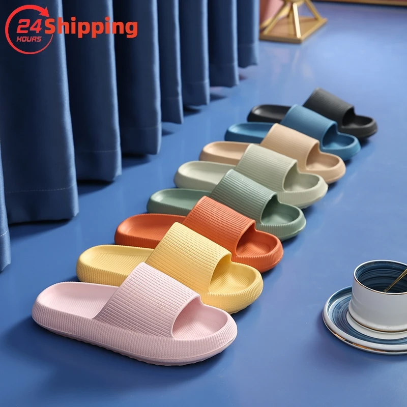 Women Thick Sole Home Slide Slippers 4cm Heel Ladies Platform Flat Shoes Non-Slip Eva Living Room Indoor Slides Man Slippers