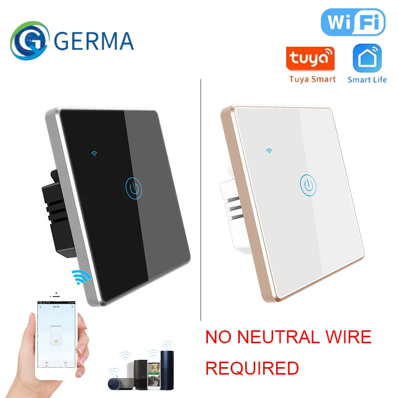 

GERMA Wifi EU Wall Panel Smart Switch No Neutral Wire Require Gold/Silver bezel Tuya Smart Life App control by Alexa Google Home