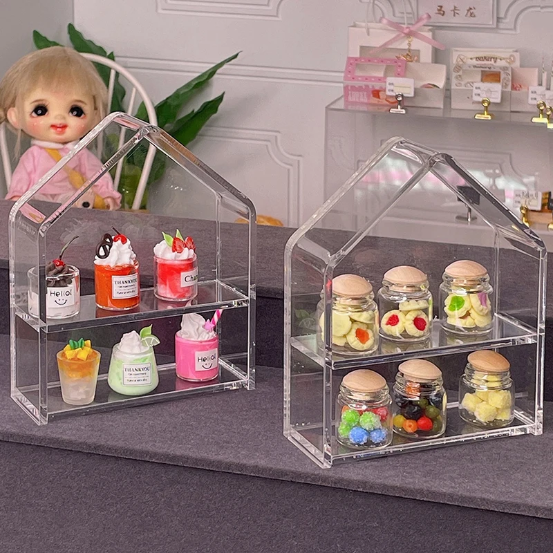 

1PC Acrylic Display Shelf Case Cupboard Showcase Dessert Cake Rack Model For 1/12 Dollhouse Miniature Doll House Food Play Decor