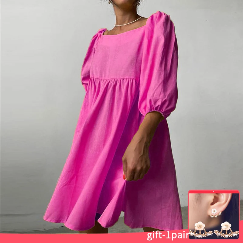 

Casual Summer Women Mini Dress Cotton Tulle O-neck Short Sleeve Ruffle A-line for Ladies Clothing Dresses Women's Clothing