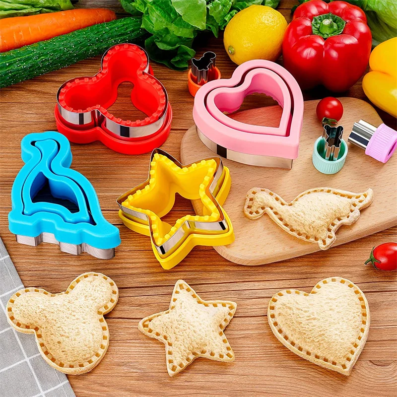 Molde cortador de frutas y verduras en forma de corazón de acero inoxidable para niños, moldes de corte en forma de dibujos animados para sándwich de pan y galletas