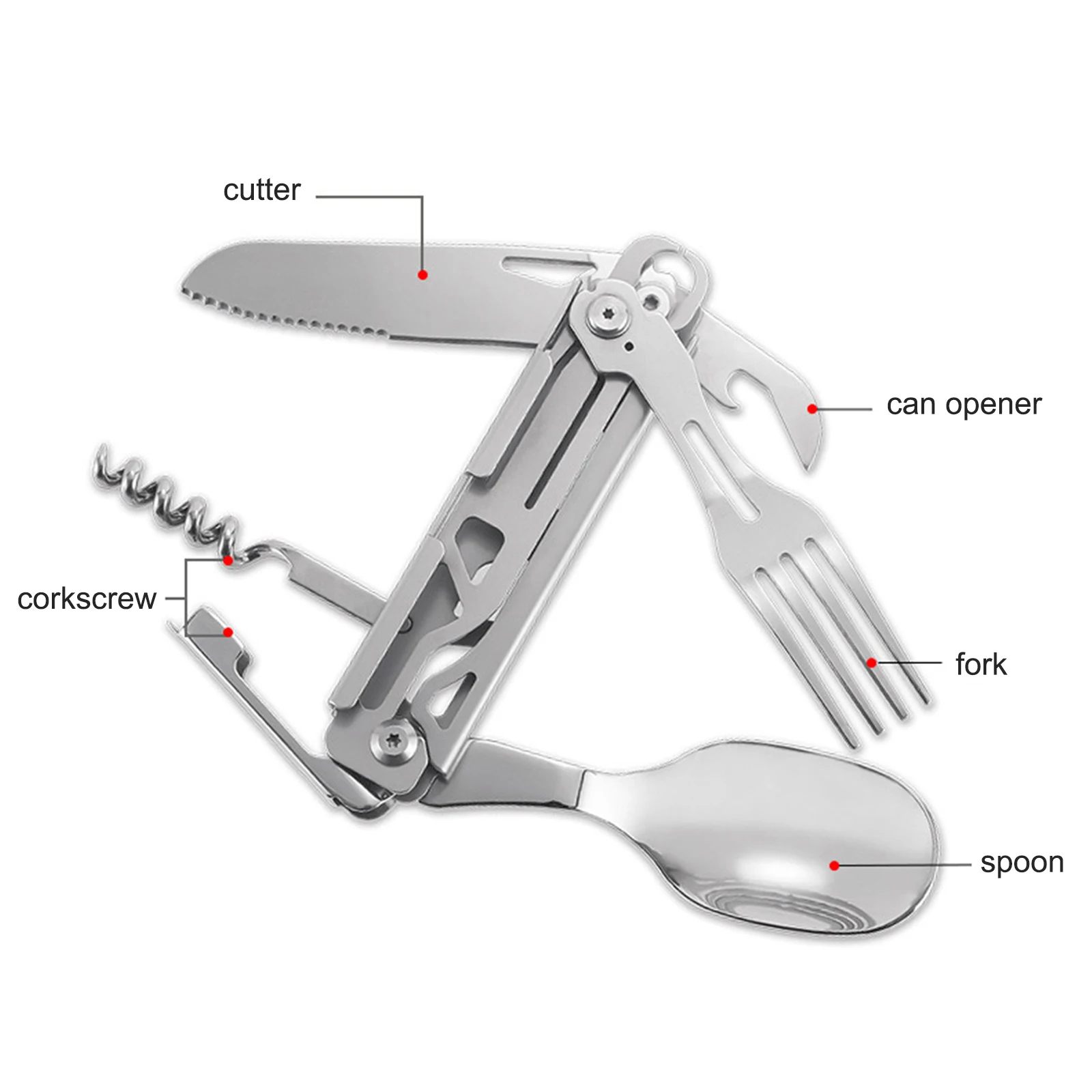 

6-In-1 Multi-Functional Detachable Camping Utensils Flatware Set 420 Stainless Steel Travel Pocket Cutlery Folding Spoon Fork