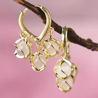 exquisite round opal dangle earrings for women delicate gold color hoop earring natural stone drop ear ring wedding jewelry