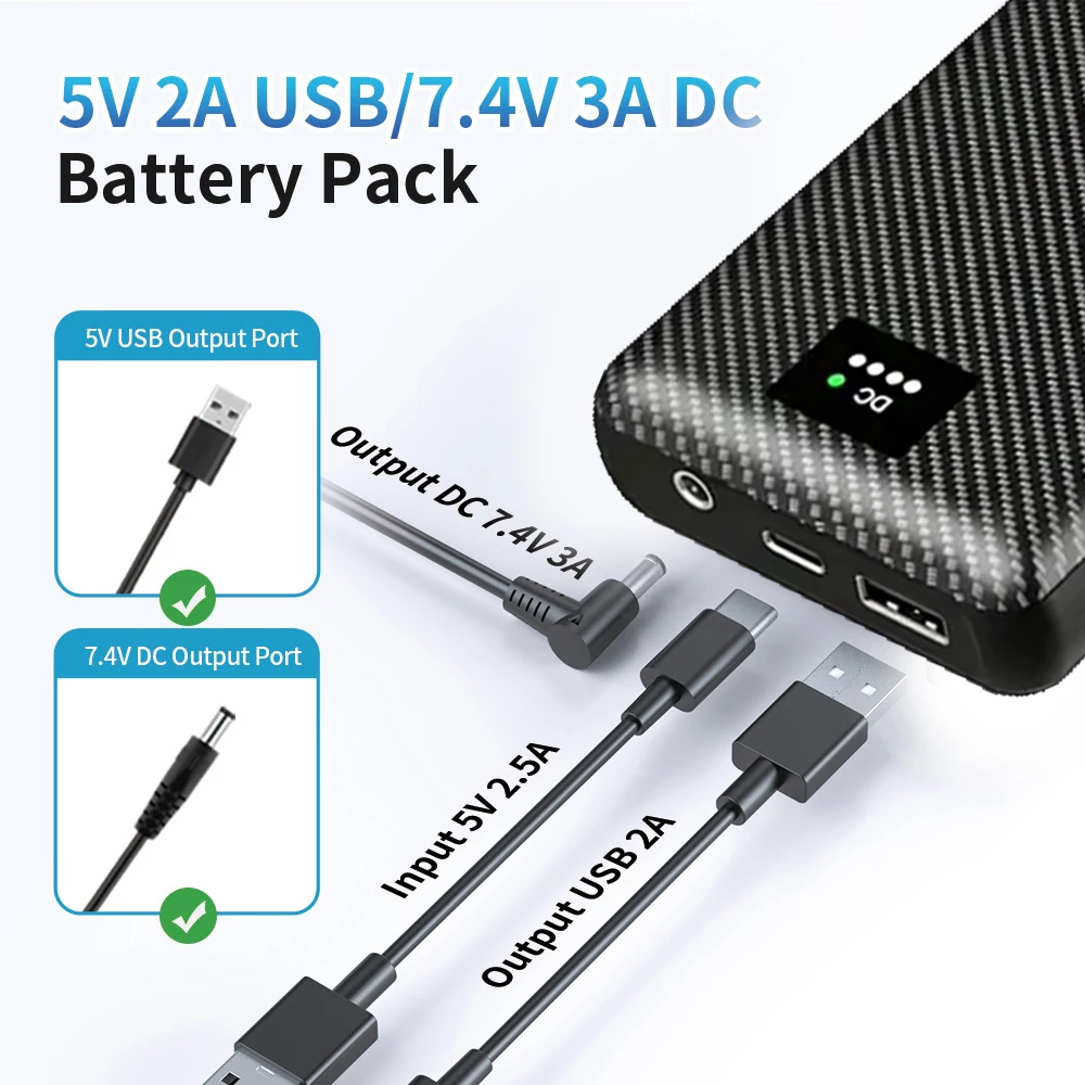 Фото Портативное зарядное устройство (Power Bank) 40000 мАч, 7.4В постоянного тока, для жилетов, курток, шарфов, перчаток с подогревом, внешний аккумулятор для обогрева, сохранение тепла зимой №5