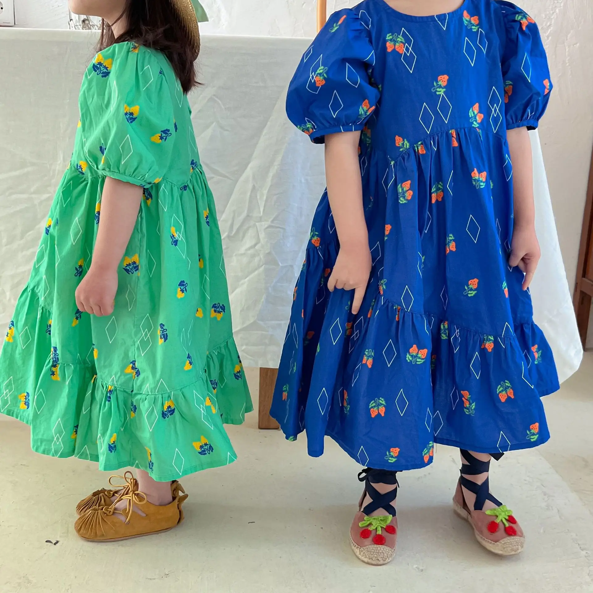 

2022 New Girl Dress Korean Style Summer Short Sleeve Casual Ruffles Kids Princess Dress Girls Fashion Cotton Children Dresses