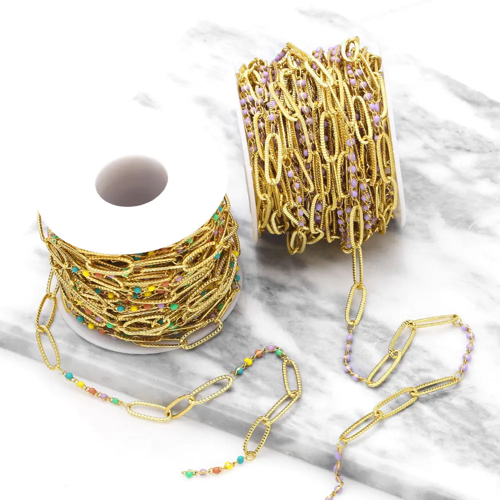 OCESRIO 10M Trendy Enamel Gold Plated Chain for Necklace Bracelet Making DIY Paperclip Link Jewelry Making Accessories cana115